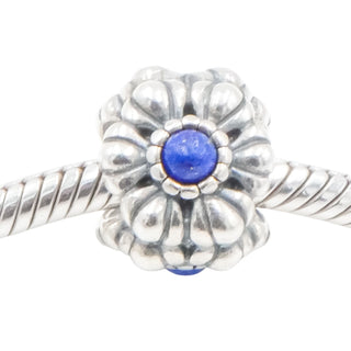 Pandora September Birthday Bloom Lapis Charm Sterling Silver Retired