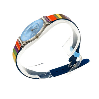 RARE 2015 Swatch Skin Pretty Ladder SFE107 Rainbow Stripe Watch