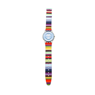 RARE 2015 Swatch Skin Pretty Ladder SFE107 Rainbow Stripe Watch