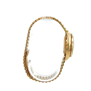 Rolex Ladies 18K Yellow Gold President Datejust Watch With Diamond Bezel & Mother Of Pearl Dial