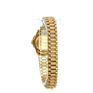 Rolex Ladies 18K Yellow Gold President Datejust Watch With Diamond Bezel & Mother Of Pearl Dial