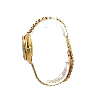 Rolex Ladies 18K Yellow Gold President Datejust Watch With Diamond Bezel & Mother Of Pearl Dial