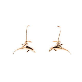 14K Yellow Gold Dolphin 1 Inch Dangle Earrings Beach Ocean Jewelry