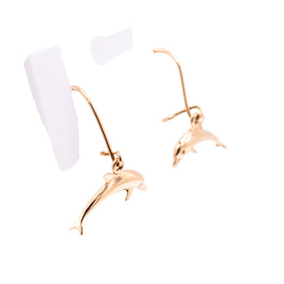 14K Yellow Gold Dolphin 1 Inch Dangle Earrings Beach Ocean Jewelry