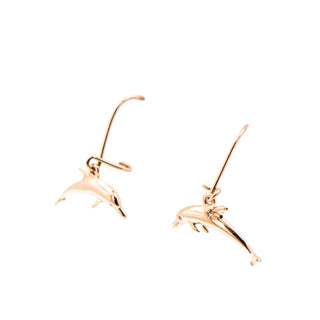 14K Yellow Gold Dolphin 1 Inch Dangle Earrings Beach Ocean Jewelry