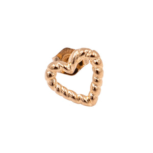 14K Yellow Gold Open Heart Single Stud Earring Love Gift