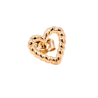 14K Yellow Gold Open Heart Single Stud Earring Love Gift