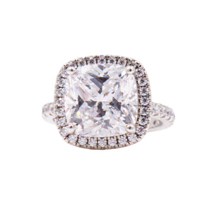 Sterling Silver 10mm Cushion Cut CZ Halo Pave Engagement Ring Size 5