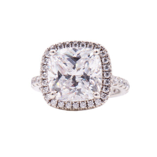 Sterling Silver 10mm Cushion Cut CZ Halo Pave Engagement Ring Size 5