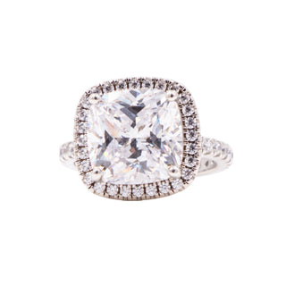 Sterling Silver 10mm Cushion Cut CZ Halo Pave Engagement Ring Size 5