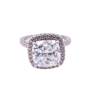 Sterling Silver 10mm Cushion Cut CZ Halo Pave Engagement Ring Size 5