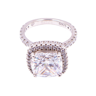 Sterling Silver 10mm Cushion Cut CZ Halo Pave Engagement Ring Size 5