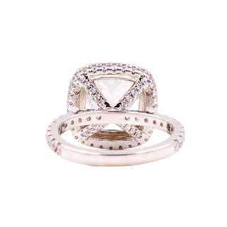 Sterling Silver 10mm Cushion Cut CZ Halo Pave Engagement Ring Size 5