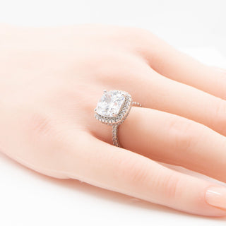 Sterling Silver 10mm Cushion Cut CZ Halo Pave Engagement Ring Size 5