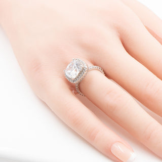 Sterling Silver 10mm Cushion Cut CZ Halo Pave Engagement Ring Size 5