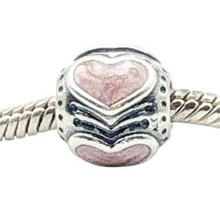 Pandora Pink Enamel Hearts Charm Sterling Silver Love Bead Retired