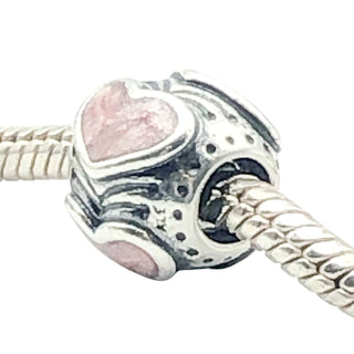 Pandora Pink Enamel Hearts Charm Sterling Silver Love Bead Retired