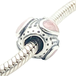 Pandora Pink Enamel Hearts Charm Sterling Silver Love Bead Retired