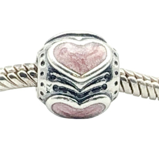 Pandora Pink Enamel Hearts Charm Sterling Silver Love Bead Retired