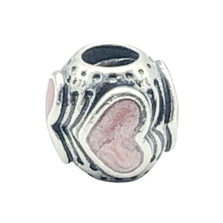 Pandora Pink Enamel Hearts Charm Sterling Silver Love Bead Retired