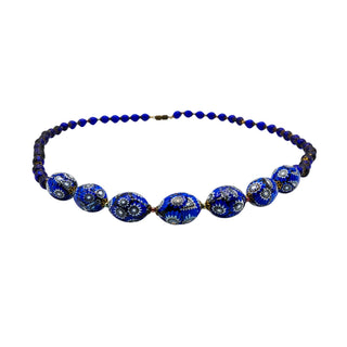 Vintage Blue Millefiori & Cobalt Blue Silver Foil Beaded Necklace 25 Inches