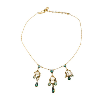 Vintage Givenchy Green & Opalescent Rhinestone Necklace Gold Plated 17 Inches