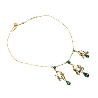 Vintage Givenchy Green & Opalescent Rhinestone Necklace Gold Plated 17 Inches