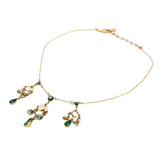 Vintage Givenchy Green & Opalescent Rhinestone Necklace Gold Plated 17 Inches