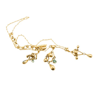 Vintage Givenchy Green & Opalescent Rhinestone Necklace Gold Plated 17 Inches