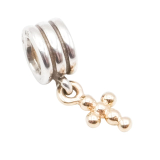 Pandora 14K Yellow Gold Cross Sterling Silver Dangle Charm - Retired