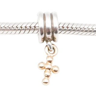 Pandora 14K Yellow Gold Cross Sterling Silver Dangle Charm - Retired