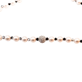 Vintage 18 to 20-Inch Simulated White Pearl Necklace With AB Crystals