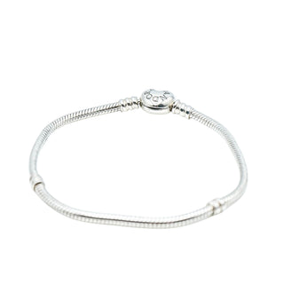 PANDORA Sterling Silver Snake Chain Bracelet With Pandora Logo Heart Clasp - 7.1 Inches