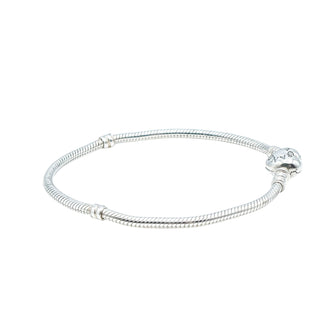 PANDORA Sterling Silver Snake Chain Bracelet With Pandora Logo Heart Clasp - 7.1 Inches