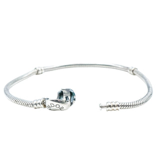 PANDORA Sterling Silver Snake Chain Bracelet With Pandora Logo Heart Clasp - 7.1 Inches