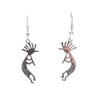 Vintage Native American Kokopelli Opal Inlay Dangle Earrings Sterling Silver