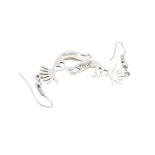 Vintage Native American Kokopelli Opal Inlay Dangle Earrings Sterling Silver