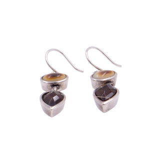 Sterling Silver Smoky Quartz Mother Of Pearl 1.25 Inch Dangle Earrings