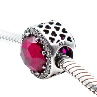 Pandora Radiant Hearts Cerise Crystal Charm Sterling Silver Retired