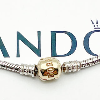 PANDORA Sterling Silver Snake Chain Necklace With Solid 14K Gold Pandora Clasp