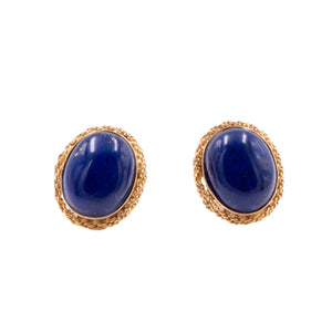 Lapis Lazuli 18K Yellow Gold Italian Oval Cabochon Stud Earrings