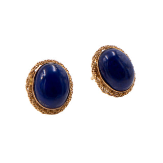 Lapis Lazuli 18K Yellow Gold Italian Oval Cabochon Stud Earrings