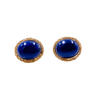 Lapis Lazuli 18K Yellow Gold Italian Oval Cabochon Stud Earrings