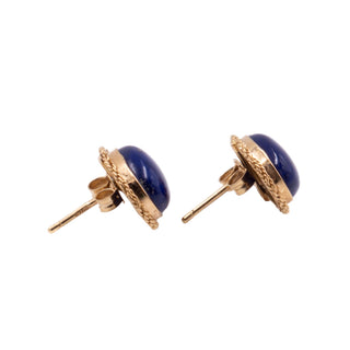 Lapis Lazuli 18K Yellow Gold Italian Oval Cabochon Stud Earrings