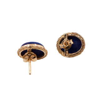 Lapis Lazuli 18K Yellow Gold Italian Oval Cabochon Stud Earrings