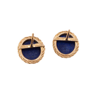 Lapis Lazuli 18K Yellow Gold Italian Oval Cabochon Stud Earrings