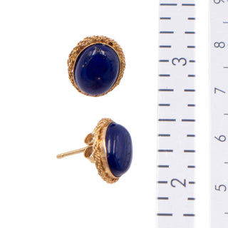 Lapis Lazuli 18K Yellow Gold Italian Oval Cabochon Stud Earrings
