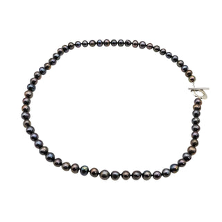Vintage 18-Inch Cultured 7-8mm Black Pearl Necklace With Heart Toggle Clasp