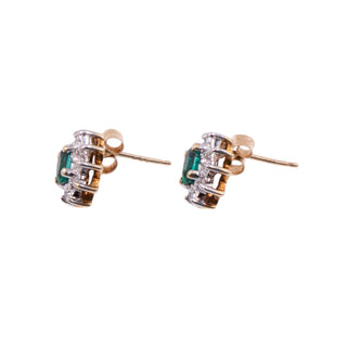 Emerald 14K Yellow Gold Diamond Halo Floral 10 x 9mm Stud Earrings