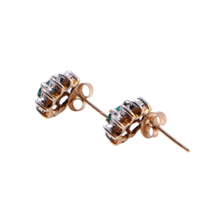Emerald 14K Yellow Gold Diamond Halo Floral 10 x 9mm Stud Earrings